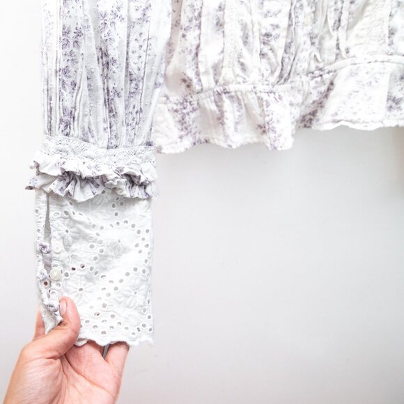 LoveShackFancy Floral Victoria Eyelet Blouse in Purple and White "Alaine" - Picture 7 of 8